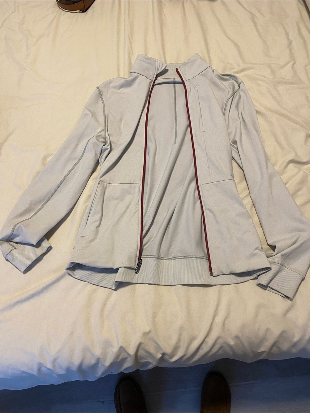 lululemon athletica Light Gray Bomber Jacket with Red Zipper Trim